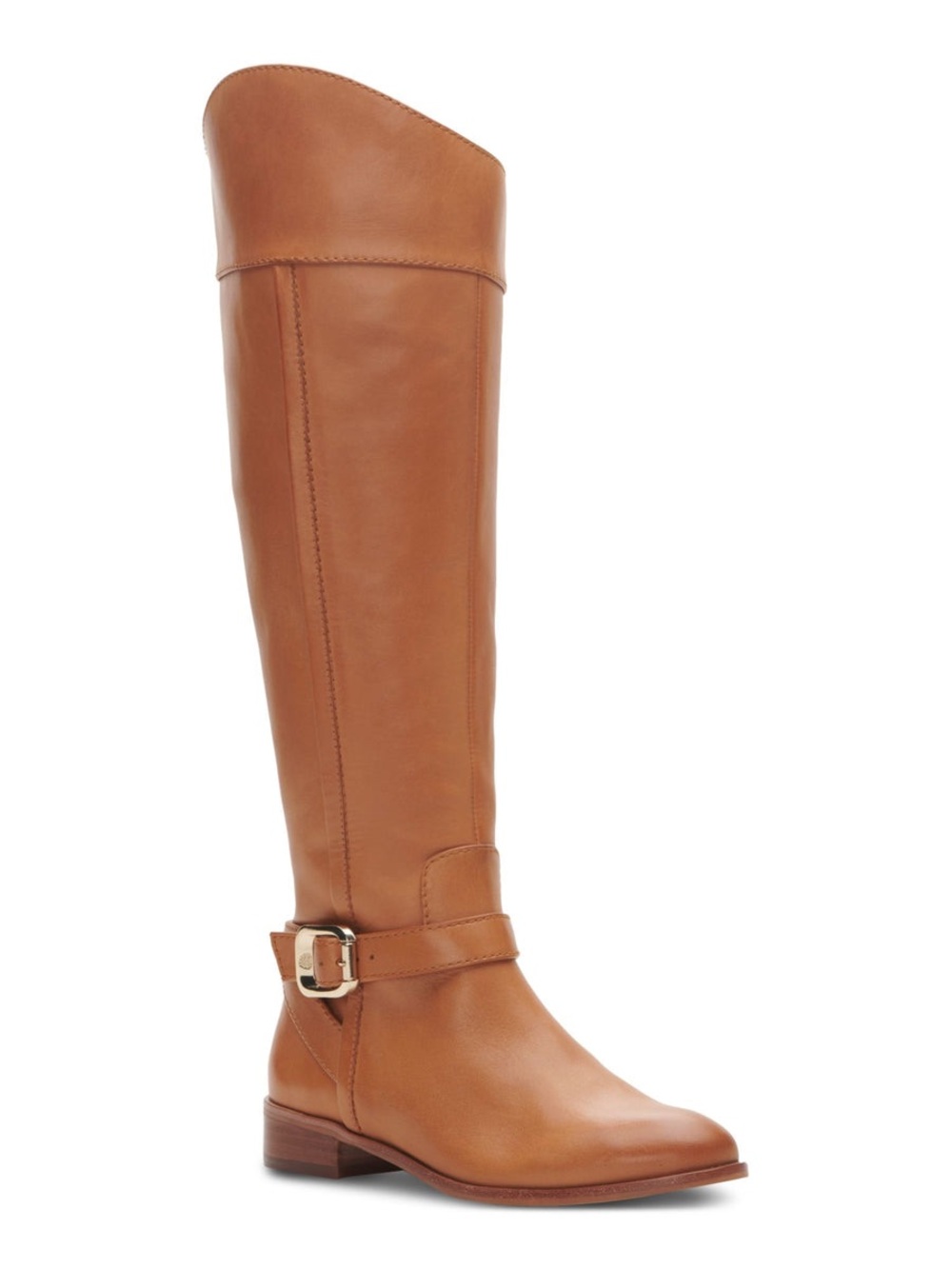 Vince Camuto Ochre Buckle Accent Ovarlym Round Toe Heel Leather Riding Boots